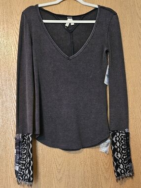 Free People Henley Thermal Black Medium
